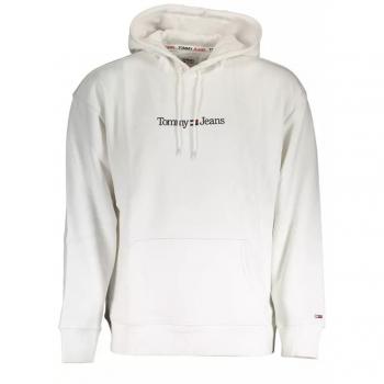 Tommy Jeans Men's White Hoodie with Zipper and Logo, Size 2XL