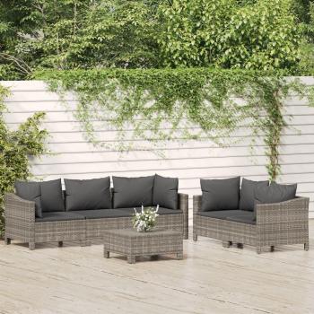 6-Piece Grey Poly Rattan Garden Lounge Set with Cushions