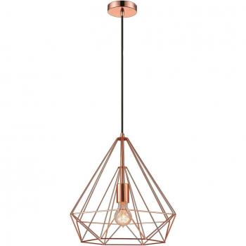 Lámpara colgante de techo pequeña Telford H150 en cobre con 1 luz E27 y cable de suspensión