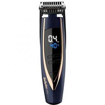 BaByliss MEN E879E Barbero I-Stubble - Maquina recortadora de barba con/sin cable, autonomía de 40 min, cuchillas de acero inoxidable de 34mm, 24 longitudes de corte de 0,4-5mm, cabezal pivotante y pantalla LED