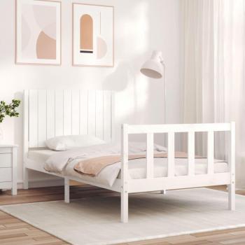 Cama solar sin colchón blanca 100x200 cm de madera maciza de pino con estructura y cabecero