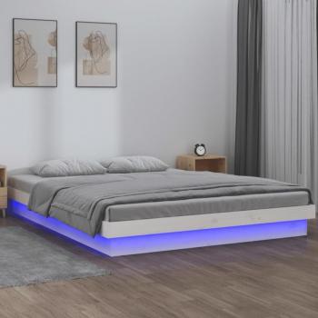 Estructura de cama con LED de madera maciza blanca 160x200 cm
