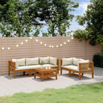 6-Piece Garden Lounge Set with Cream Cushions in Solid Acacia Wood