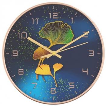 Reloj de pared poliestireno y cristal dorado y azul Ø29,5 cm