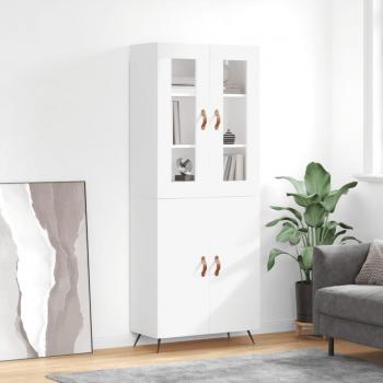 Aparador alto de madera contrachapada blanco 69,5x34x180 cm con 2 puertas, mueble de almacenaje para salón, buffet y armario auxiliar