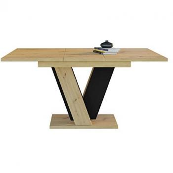 Mesa de comedor Goodyear 125, Alargamiento, Aglomerado laminado, 120 x 90 x 75cm, Roble Artisan + Negro, Extensible
