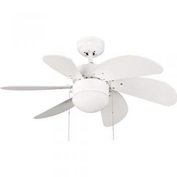 Ventilador de techo con luz Basic Blanco, 6 aspas, E27, 15 watts, dimensiones 76.2 x 76.2 x 41.5 cm