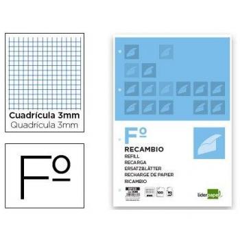 Recambio Liderpapel RF03 Folio 100 H 4Tf-06 Cuadro 3 Mm 4 Taladros Con Margen