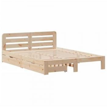 Estructura de cama sin colchón de madera maciza de pino 120x190 cm, color marrón