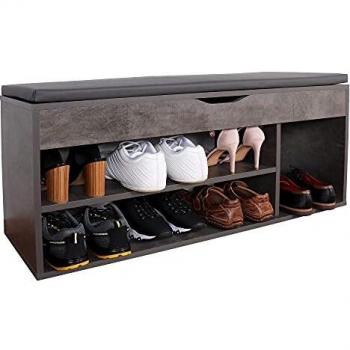 RICOO Banco Zapatero con Asiento 104 x 49 x 30 cm Mueble recibidor Gris Cemento – Organizador Zapatos WM034-BG-A