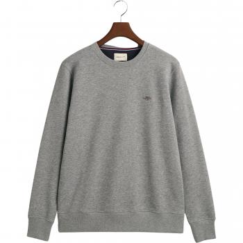 GANT Mens Regular Fit Shield Logo Crew Neck Sweatshirt - Grey Melange - Size M