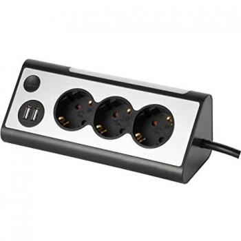 Garza - Base múltiple de sobremesa con luz de 3 Tomas y 2 Puertos USB