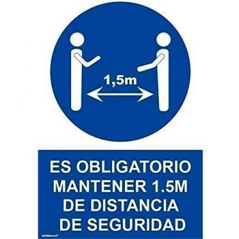 RD20672 - Señal Adhesiva Es Obligatorio Mantener 1,5M De Distancia De Seguridad Adhesivo de Vinilo 27x34cm con CTE, RIPCI Nueva Legislación