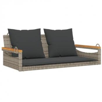Banco columpio con cojines de ratán sintético gris 109x62x40 cm