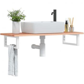 Estante de lavabo de pared de acero y madera maciza de roble vidaXL