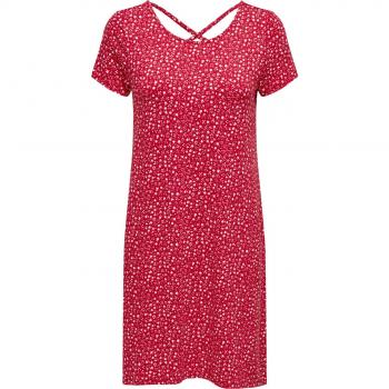 Only Bera Women's Back Lace-Up Dress in Red with Short Sleeves
