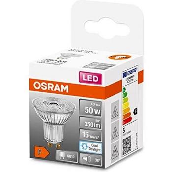 Lámpara LED Osram Star PAR16 50 GU10, 4.3W, 350lm, Blanco Frío (6500K), Reflector de Sustitución para 50W