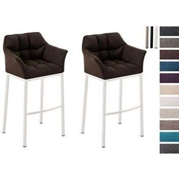 Set de 2 taburetes de bar Damaso en tela con base de 4 patas color marrón y blanco