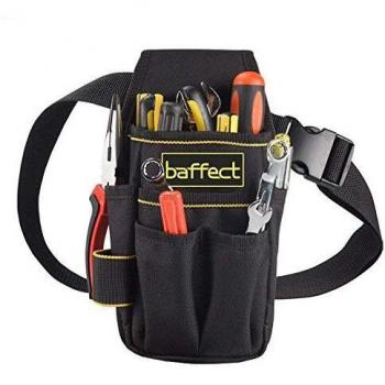Baffect - Bolsa de herramientas de lona con cinturón de nailon ajustable, resistente y profesional, para electricistas, técnicos, color negro