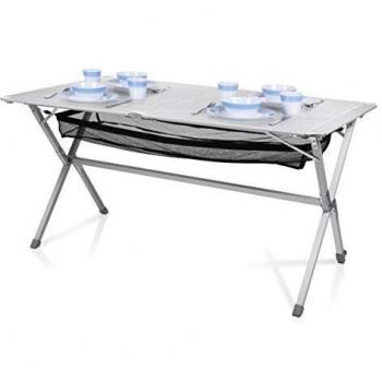 Mesa de camping Campart Travel TA-0806 – 140 x 80 cm – Tablero enrollable – Red de malla