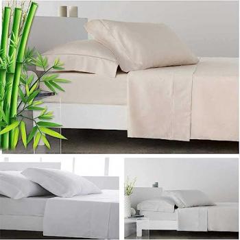 Juego de Sábanas de Bambú 100% Orgánico Beige Hipoalergénico para Cama de 135 x 190/200 cm