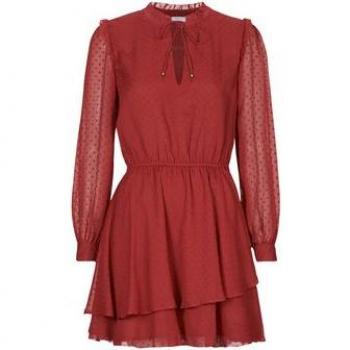 Pepe Jeans Otto - Vestido corto plumeti cintura elástica, color rojo (Burnt Red), talla S para mujer