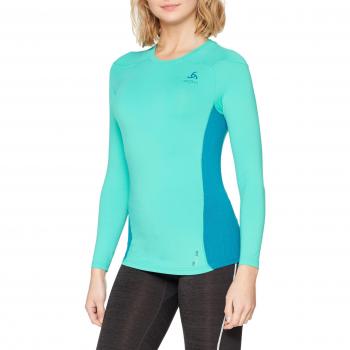 Odlo BL Top Crew Neck L/S Ceramicore – Cool Pro Manga Larga, Mujer, Color Pool Green - Crystal Teal, tamaño Large