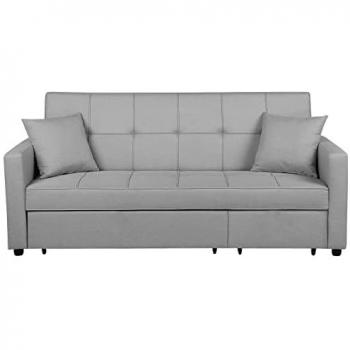 Sofá cama tapizado gris claro con función de dormir y cojines extra estilo moderno Glomma