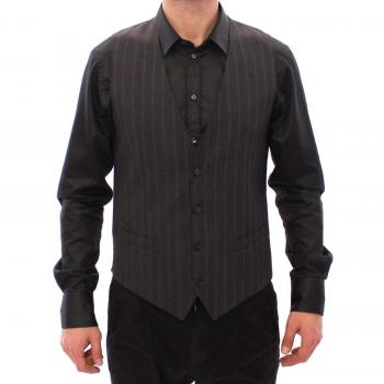 Dolce & Gabbana Gray Striped Wool Logo Suit Vest for Men - Size M