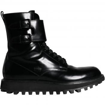 Dolce & Gabbana Black Leather Lace-Up Mid-Calf Boots for Men, Size EU44/US11