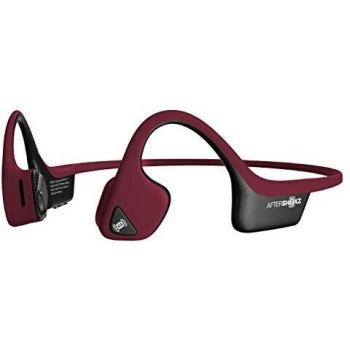 AfterShokz Trekz Air, Auriculares de Conducción Ósea Inalámbricos Bluetooth con Micrófono Resistentes al Sudor para el Deporte, Rojo