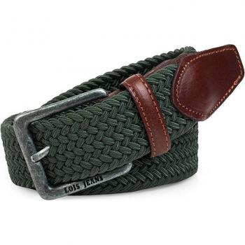 Cinturón de hombre Lois en textil-piel color verde, cinturón elástico con hebillas de metal, ideal para uso diario, elegante y cómodo