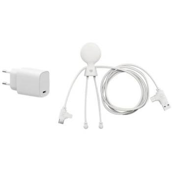Cargador Rápido BIO USB A/C con Cable Micro USB, USB C y Lightning Blanco 1m