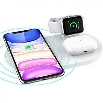 Soporte de Carga inalámbrico, YOMENG 10W 3 en 1 Estación de Carga rápida Compatible con iPhone 12/12 Pro/12 Mini/11 Pro MAX/X/XS/XR/XS MAX/8 Plus, iWatch Series 6/SE/5/4/3/2/1, AirPods Pro