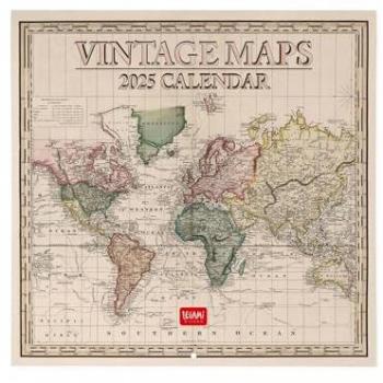 Calendario de Pared 2025 Vintage Maps Legami, 30 x 29 cm, multilingüe (6 idiomas), 12 meses, planificador anual, espacio para notas, signos del zodíaco y fiestas internacionales