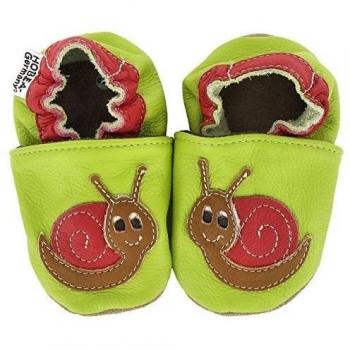 HOBEA-Germany Krabbelschuhe Schnecke - Pantuflas para bebés, Verde