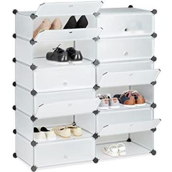 Zapatero XXL Transparente con Puertas y 12 Compartimentos, Plástico, 108x94x37 cm - Relaxdays