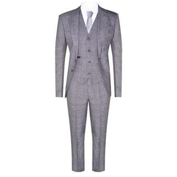 Classic Tailored Fit Men's Grey 3-Piece Wedding Suit with Prince of Wales Check - Size 48