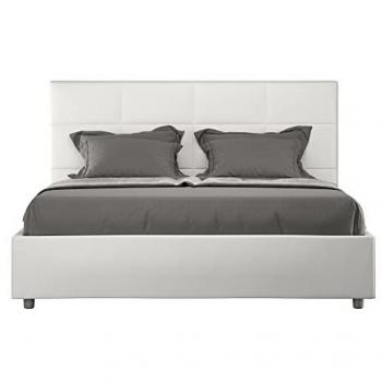 Cama Contenedor Acolchada 160x200 Simil Piel Blanca Mika