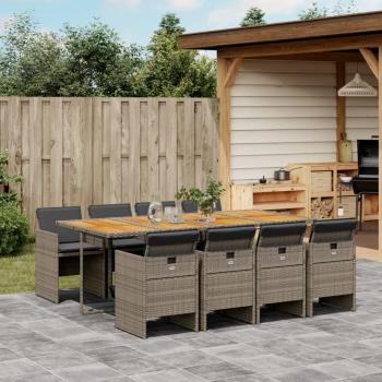 9-Piece Grey Poly Rattan Garden Dining Set with Cushions