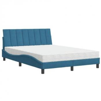Cama con colchón terciopelo azul 140x190 cm