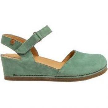 Sandalias de Piel para Mujer El Naturalista N5850 Picual Azul con Cuña de 5cm y Velcro