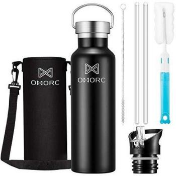 OMORC Botella Agua Acero Inoxidable, 600ML Aislada al Vacío de Conserva Frío Doble Pared, Resistencia al Rayado, sin BPA Botella Agua Deporte, para Gimnasio, Oficina, Deportes, Fácil de Limpiar