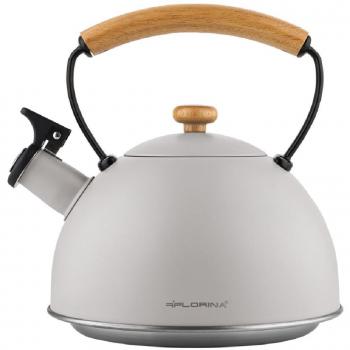 Tetera con Silbato de Acero Inoxidable 2,3L Natura Line, Inducción, Mango de Madera, Color Gris