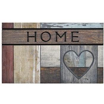 ECOMASTER Felpudo de alta calidad. Hecho 95% de caucho reciclado. Ideal para uso exterior. 45 x 75 cm. A prueba de congelación. Diseño Home corazón efecto madera.