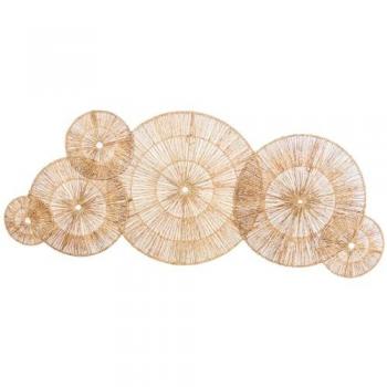 Decoración de Pared Ratán Fibra Natural Círculos 115 x 45 x 0,5 cm