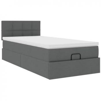 Cama otomana con colchón de tela gris oscuro 90x200 cm