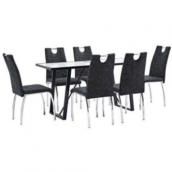vidaXL Juego de Comedor 7 Piezas Cuero Sintético Mobiliario Decoración Interior Casa Hogar Robusto Duradero Resistente Funcional Práctico Útil Negro