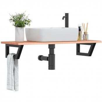 Estante de lavabo de pared de acero y madera maciza de roble