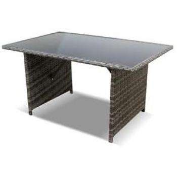 Mesa de Jardín de Ratán PE con Cristal Templado - Muebles para Exterior y Terraza, Color Gris